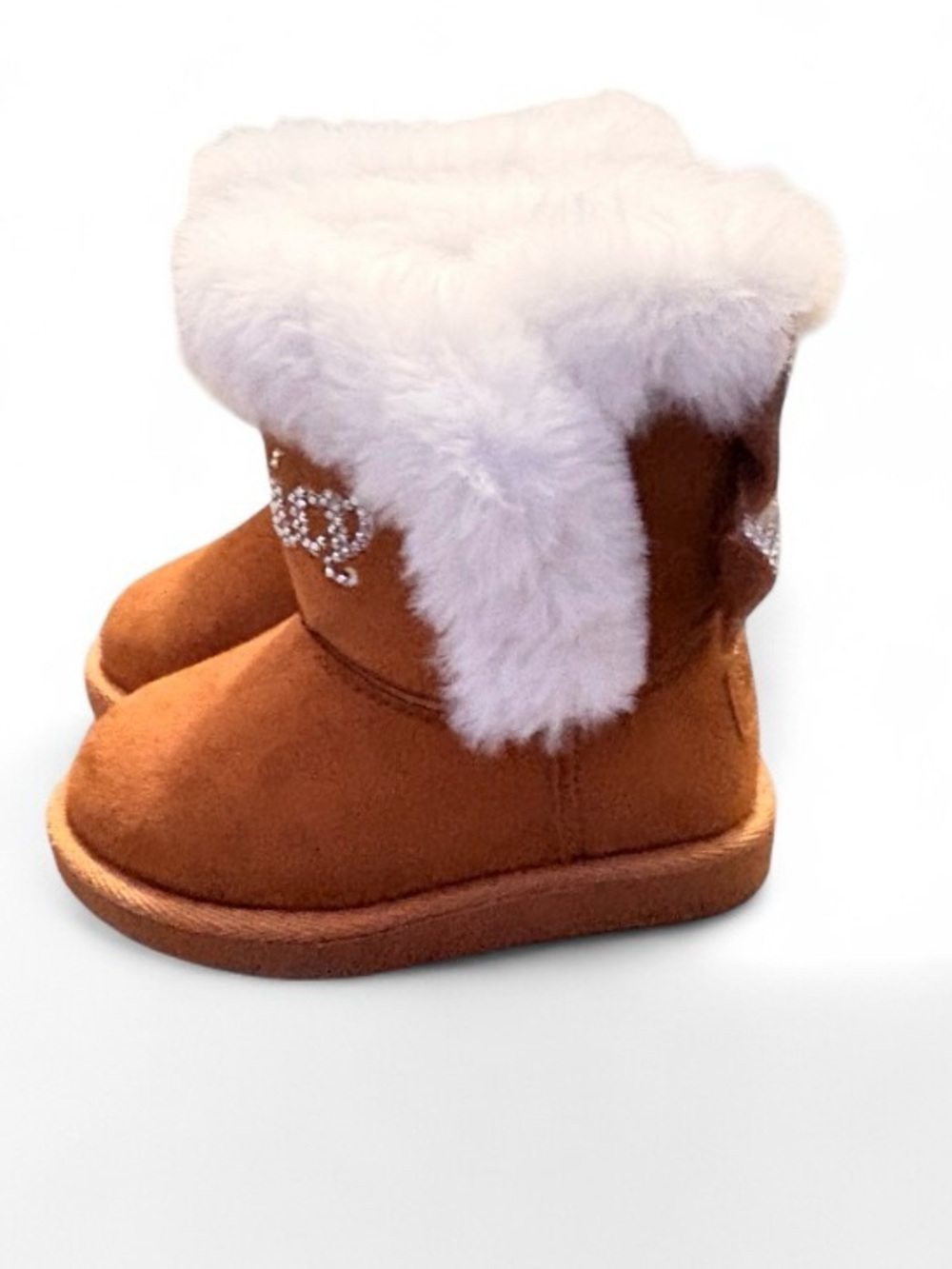 Juicy Couture Brown Kids Faux Suede Boots with White Faux Fur Cuff